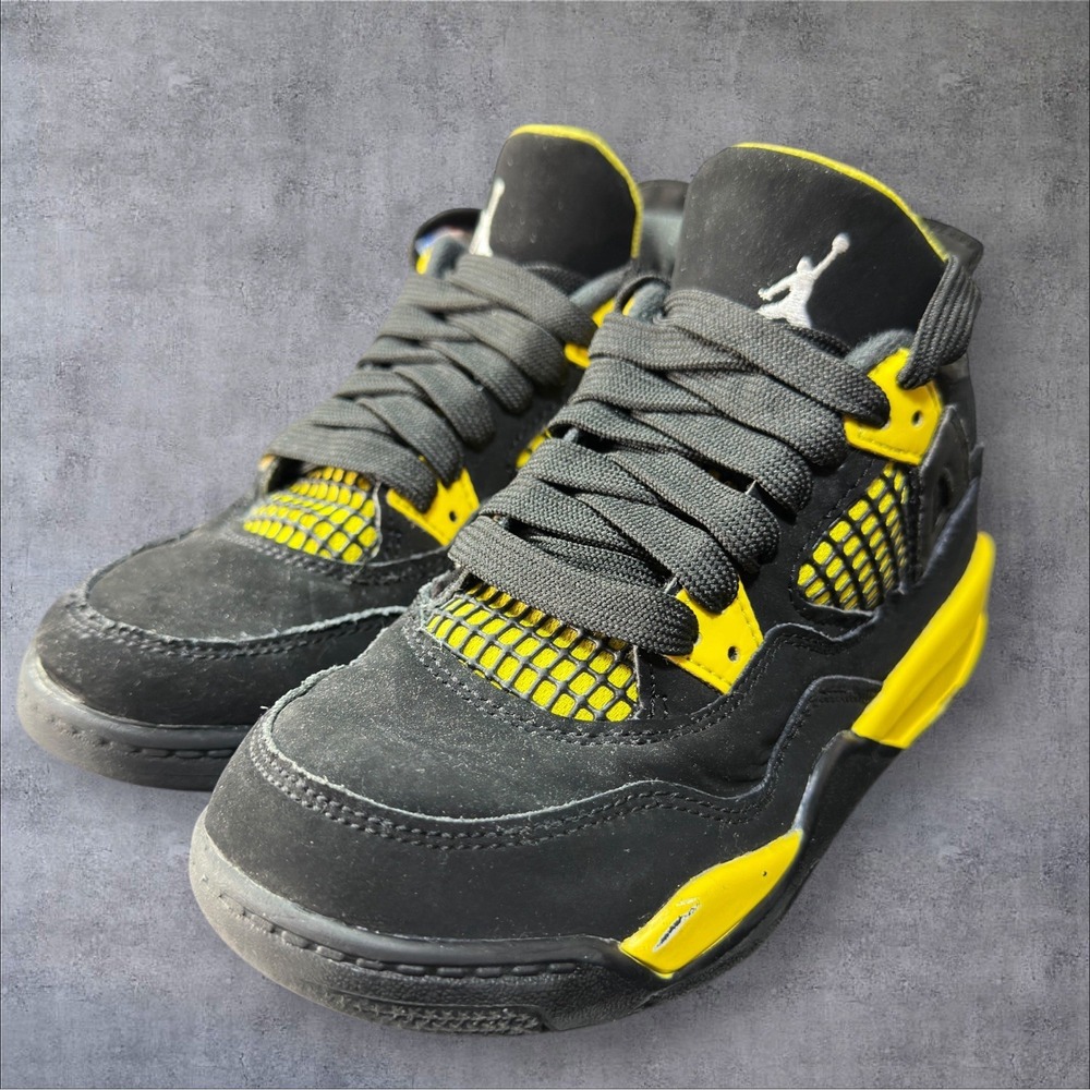 Nike Air Jordan 4 Retro Thunder PS Black Yellow Size 13C BQ7669-017 *No Insoles*